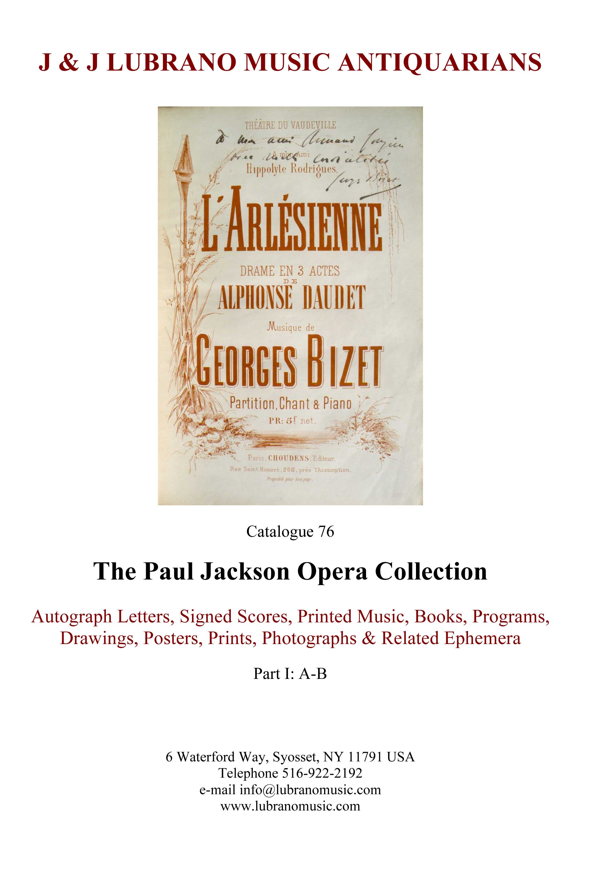 THE PAUL J. JACKSON OPERA COLLECTION - Part I: A-B