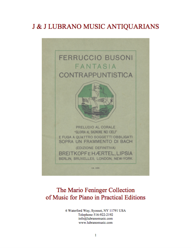 The Mario Feninger Collection of Music for Piano in Practical Editions