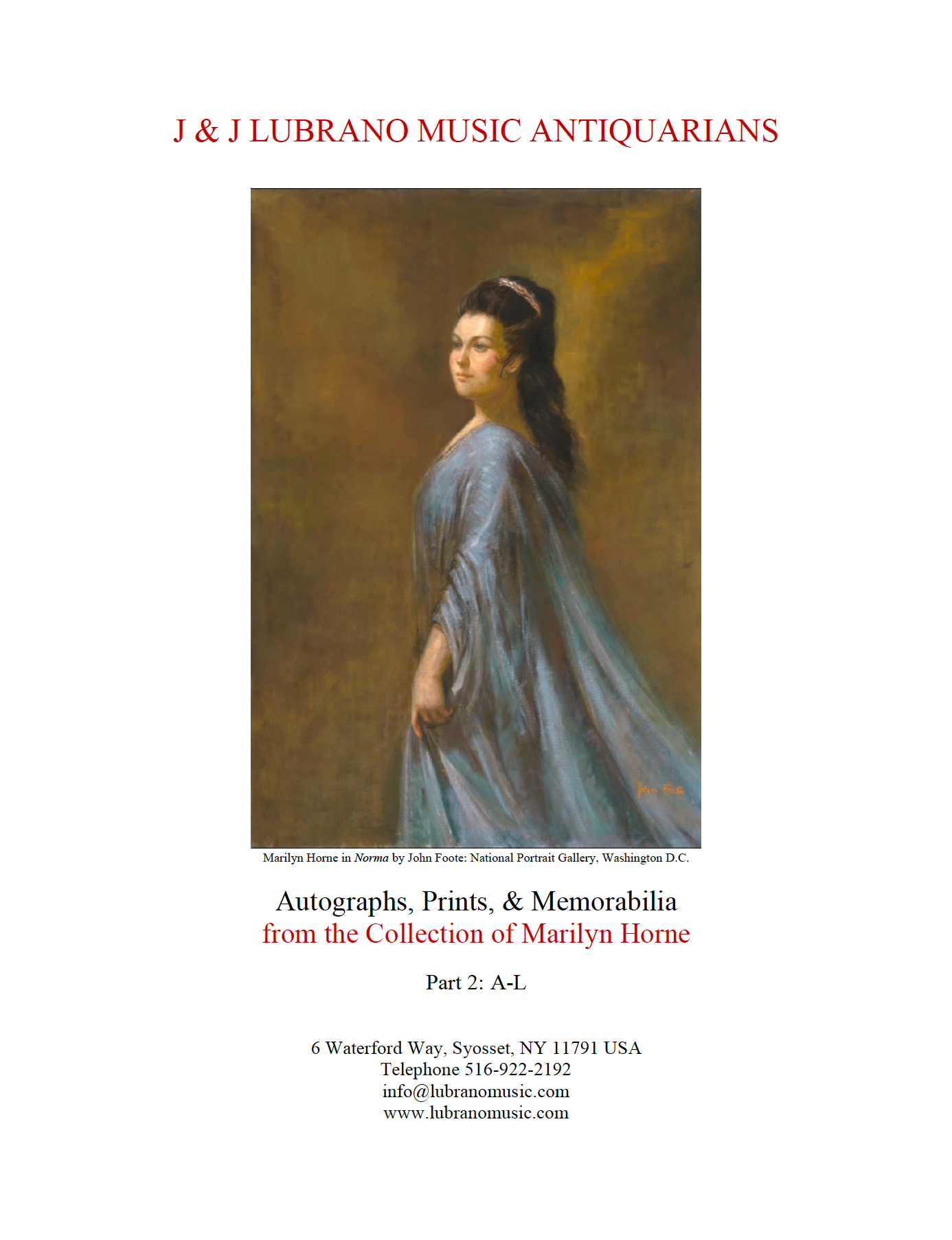 Autographs, Prints, & Memorabilia from the Collection of Marilyn Horne Part 2: A-L