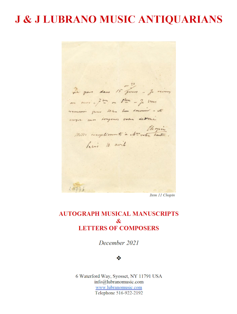 AUTOGRAPH MUSICAL MANUSCRIPTS & LETTERS OF COMPOSERS