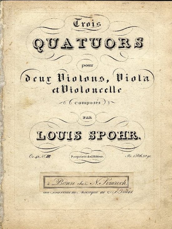 Item #14874 [Op. 45]. Trois Quatuors pour deux Violons, Viola et Violoncelle. [Parts]. Louis SPOHR.