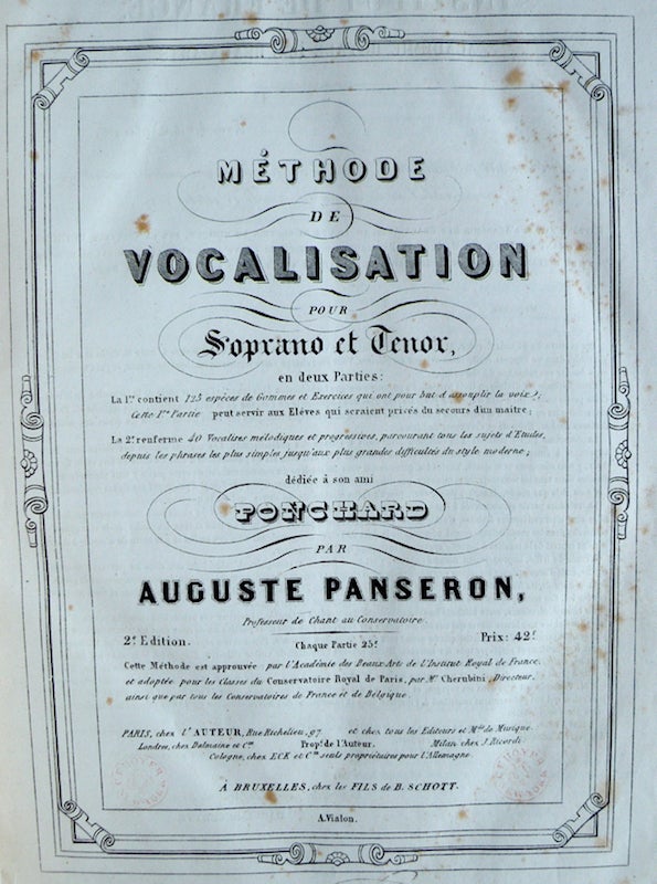 Item #14999 Methode de Vocalisation pour Soprano et Tenor ... 2e Edition. Auguste PANSERON.