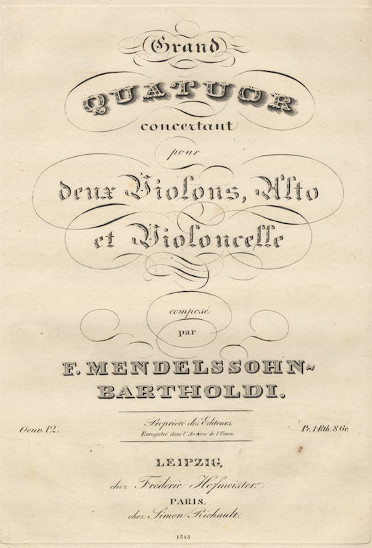 Item #18718 [Op. 12]. Grand Quatuor concertant pour deux Violons, Alto et Violoncelle. [Parts]. Felix MENDELSSOHN.