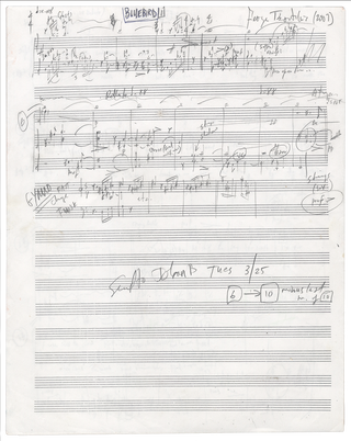 Bluebird, a setting of Herman Melville's poem for two female voices with instrumental accompaniment. Autograph musical manuscript. Signed and dated 2007. A complete working draft