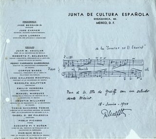 Item #20363 Autograph musical quotation signed and dated June 18, 1940. Rodolfo HALFFTER