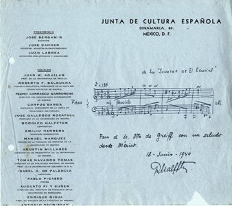 Item #20363 Autograph musical quotation signed and dated June 18, 1940. Rodolfo HALFFTER.