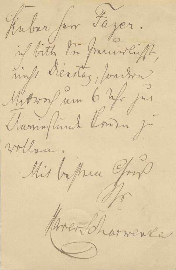 Item #21863 Autograph letter signed to Fazer. Franz Xaver SCHARWENKA.