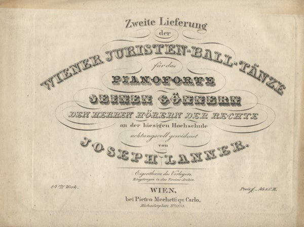 Item #22054 [Op. 84]. Zweite Lieferung der Wiener Juristen-Ball-Tänze für das Pianoforte. Joseph LANNER.