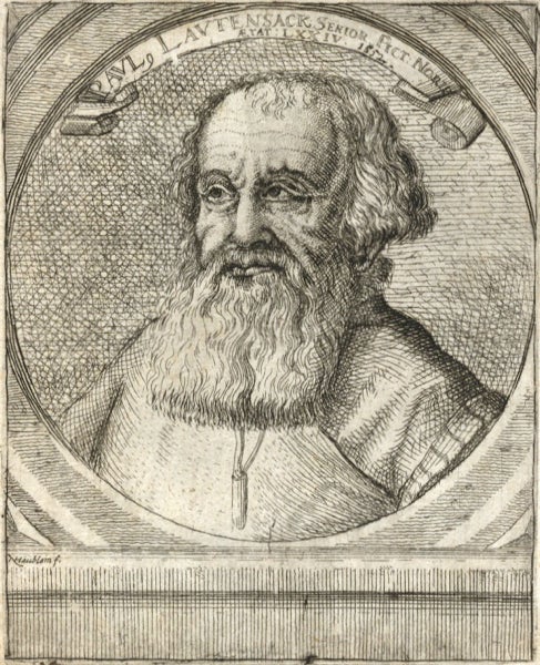 Item #22136 Bust-length portrait engraving by Haüblein. ORGAN, Paulus Lautensack.