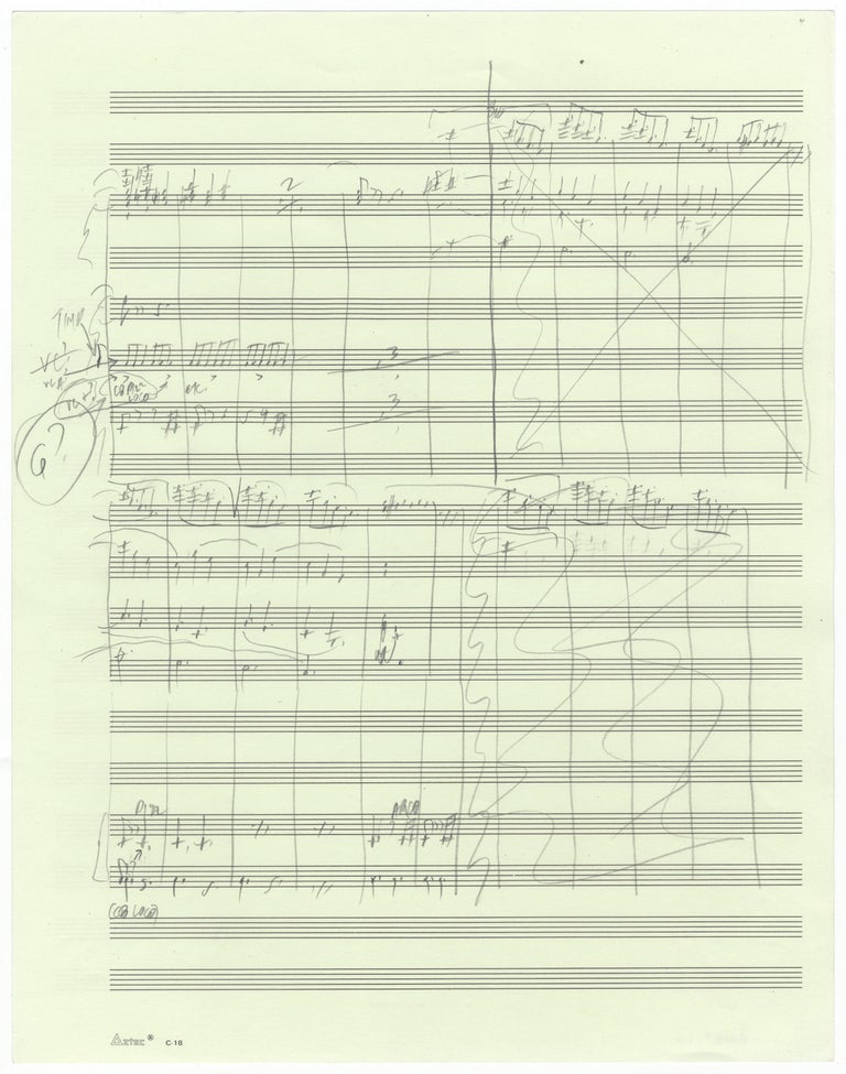 Item #22466 Thurber's Dogs. Suite for Orchestra after Drawings by James Thurber. Movement VI: Hunting Hounds. Autograph musical manuscript sketches in condensed score of almost the entire final movement of the work, consisting of music for sections B-N, i.e., pp. 111-137 of the published full score. Peter b. 1935 SCHICKELE.