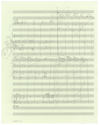 Thurber's Dogs. Suite for Orchestra after Drawings by James Thurber. Movement VI: Hunting Hounds. Autograph musical manuscript sketches in condensed score of almost the entire final movement of the work, consisting of music for sections B-N, i.e., pp. 111-137 of the published full score
