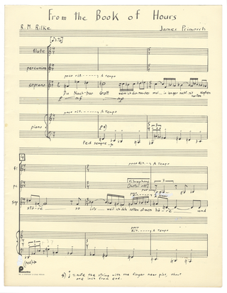 From the Book of Hours. Du, nachbar Gott. A song cycle for soprano and orchestra. [Autograph manuscript of the first movement of an early chamber version featuring flute, percussion, soprano, and piano]