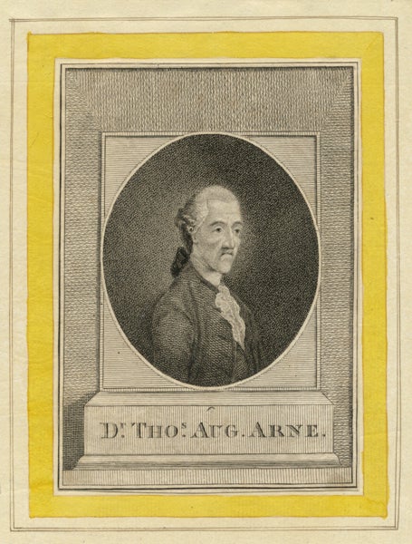 Item #22742 Half-length oval portrait stipple engraving. Thomas Augustine ARNE.