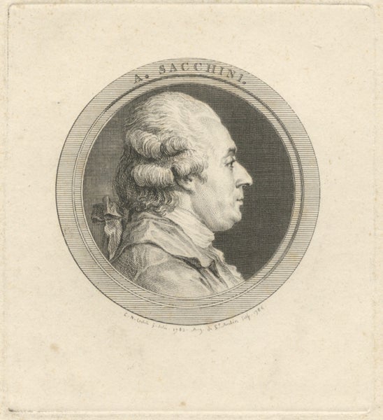 Item #22773 Portrait engraving by Augustin de Saint-Aubin (1736-1807) after Charles Nicolas Cochin fils (1715-1788). Antonio SACCHINI.