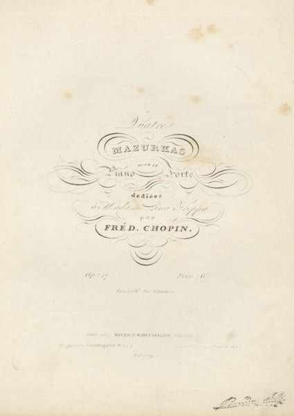 Item #23061 [Op. 17]. Quatre Mazurkas pour le Piano Forte dédiées à Madame Lina Freppa ... Op: 17. Frédéric CHOPIN.