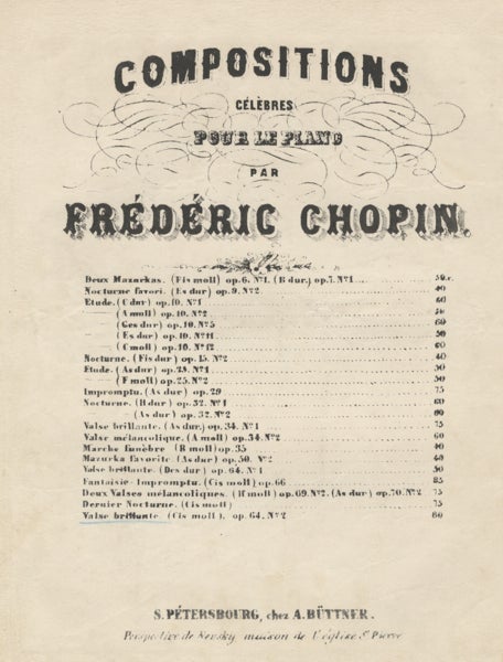 Item #23135 [Op. 64, no. 2]. Compositions célèbres pour le piano par Frédéric Chopin... Valse brillante. (Cis moll). op. 64. No. 2. Frédéric CHOPIN.