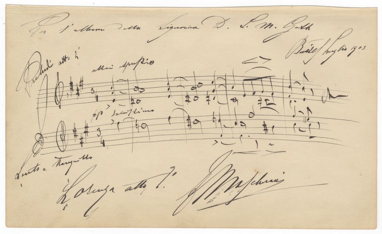 Item #23299 Autograph musical quotation signed "E Mascheroni" from his opera Lorenza. Edoardo MASCHERONI.