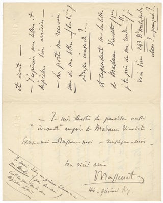Item #23328 Autograph letter signed ("Massenet") mentioning Pauline Viardot. Jules MASSENET