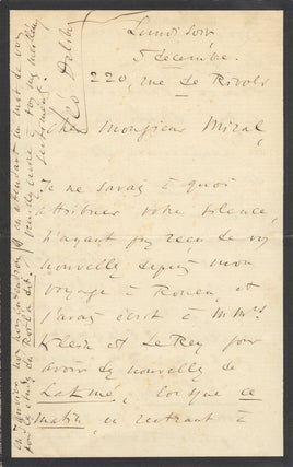 Item #23336 Autograph letter signed to Monsieur Miral. Léo DELIBES
