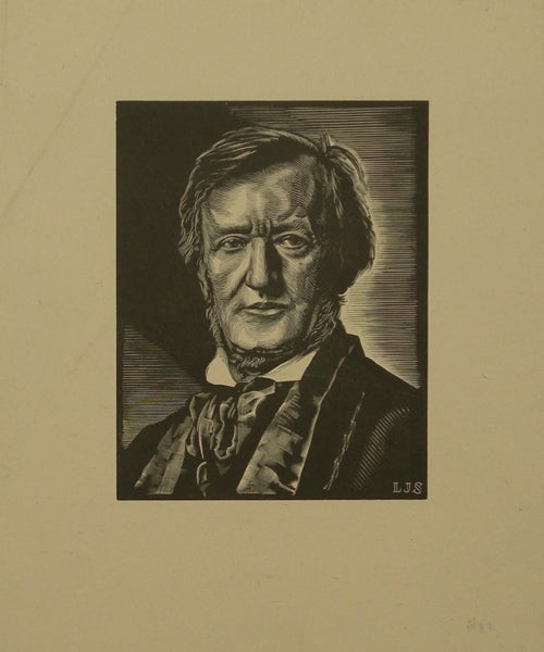 Item #23431 Portrait wood engraving by Louis Joseph Soulas (1905-1954). Richard WAGNER.