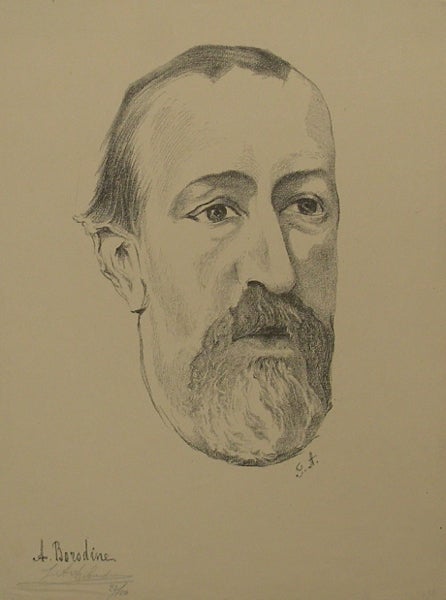 Item #23440 Fine portrait lithograph by G. Artzibaishev (fl. 20th century). Aleksandr BORODIN.