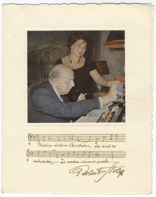 Attractive bust-length photograph of the Austrian composer and conductor in jacket and tie, signed in full, inscribed in dark blue ink to Alexius Fernandes, and dated Vienna, October 1957