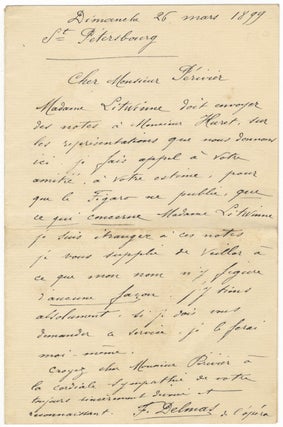 Item #23647 Autograph letter signed "F. Delmas de l'opéra" to [?Antonin] Périvier....