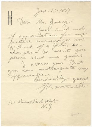 Item #23663 Autograph letter signed "G Martinelli" to Mr. Young dated New York, January 13, 1937....