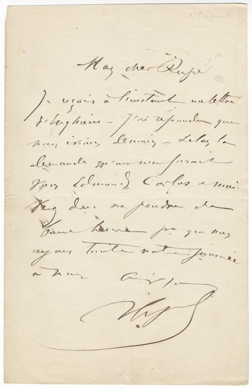 Item #23722 Three autograph letters signed "V Capoul," most probably to composer Georges Rupé. Victor CAPOUL.