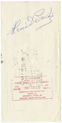Autograph signature on verso of a Metropolitan Opera Association check in payment for services rendered