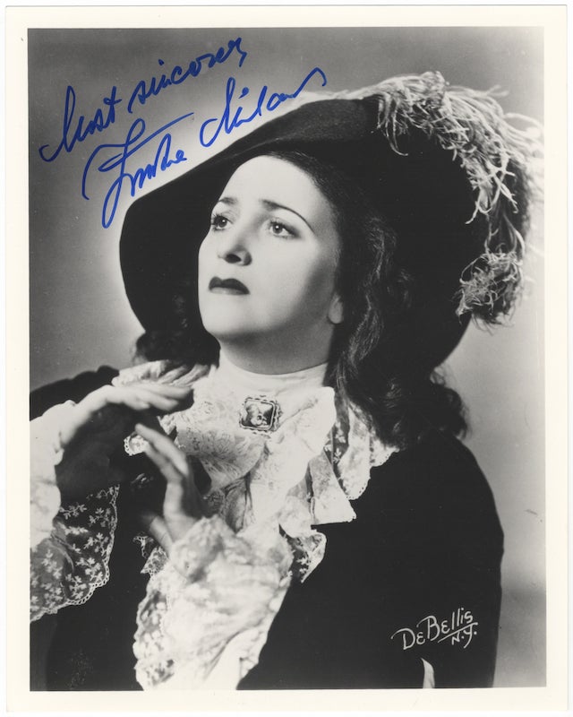 Item #23885 Bust-length role portrait photograph of the soprano as Leonora in Verdi's La Forza del Destino, signed in full and inscribed "Most sincerely..." Zinka MILANOV.