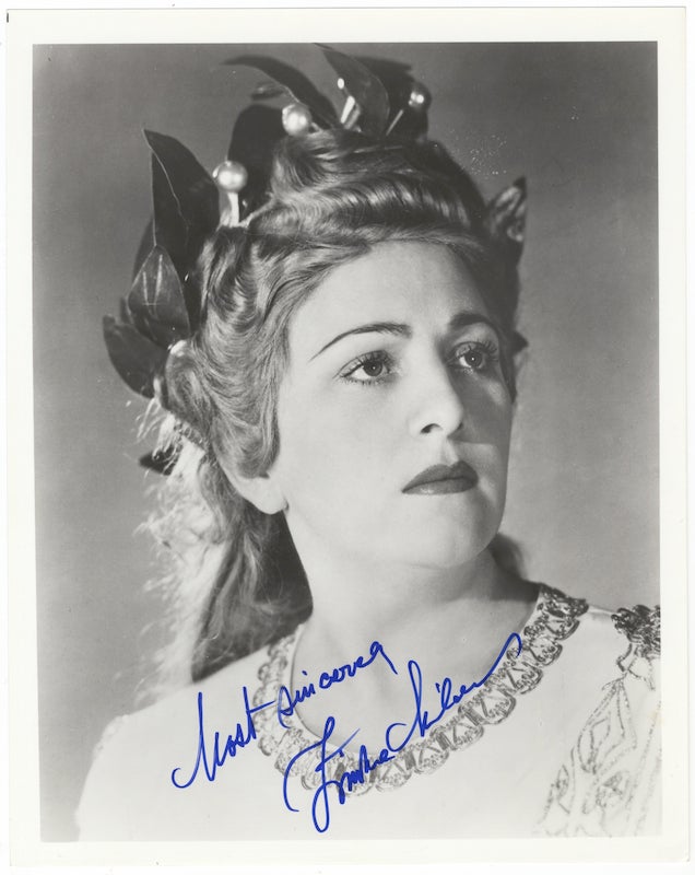 Item #23893 Bust-length role portrait photograph of the soprano in the title role of Bellini's Norma, signed and inscribed "Most sincerely..." Zinka MILANOV.