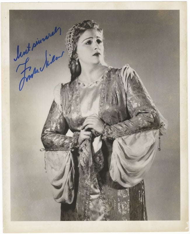 Item #23895 Three-quarter-length role portrait photograph of the soprano in the title role of Ponchielli's La Gioconda. Signed in full, inscribed "Most sincerely" Zinka MILANOV.
