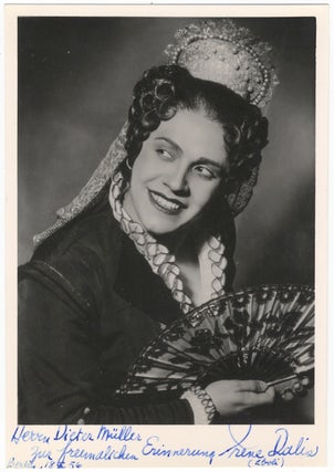 Item #23896 Postcard role photograph as Eboli in Don Carlos. Signed in full. Irene b. 1925 DALIS