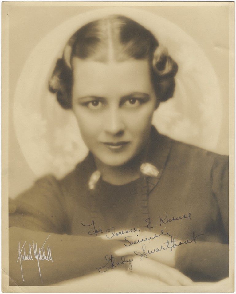Item #23956 Bust-length portrait photograph, signed in full and inscribed to Clarence E. Krause. Gladys SWARTHOUT.