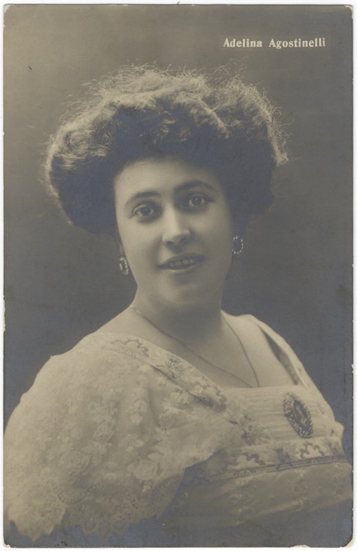 Item #24021 Postcard photograph signed in full and inscribed in red ink on verso. Adelina AGOSTINELLI.