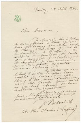 Item #24092 Autograph letter signed "J. Belval" to an unidentified correspondent. Jules-Bernard...