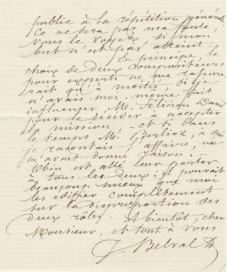 Item #24096 Autograph letter signed "J. Belval" to unidentified correspondent. Jules-Bernard BELVAL