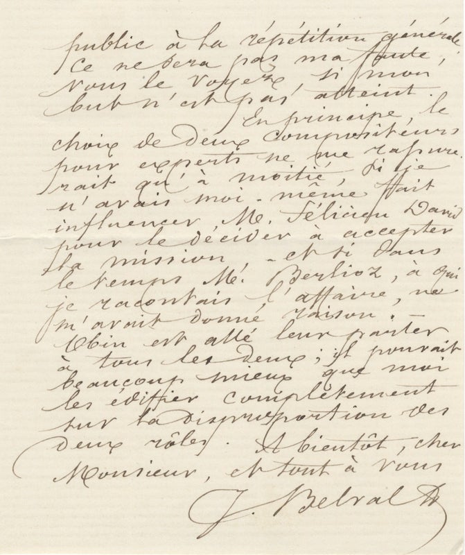 Item #24096 Autograph letter signed "J. Belval" to unidentified correspondent. Jules-Bernard BELVAL.