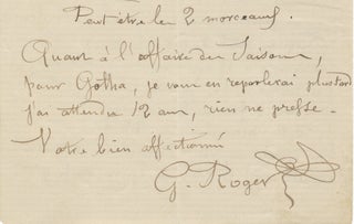 Item #24176 Autograph letter signed "G. Roger" to the Belgian poet and translator Gustave Oppelt...
