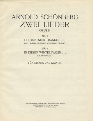 Item #24245 [Op. 14, no. 1]. Zwei Lieder Opus 14 Nr. 1 Ich darf nicht. Arnold SCHOENBERG