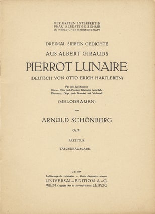 Item #24266 [Op. 21]. Dreimal sieben Gedichte aus Albert Girauds Pierrot Lunaire [Study score]....