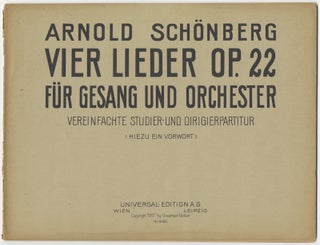 Item #24271 [Op. 22]. Vier Lieder [Short score]. Arnold SCHOENBERG