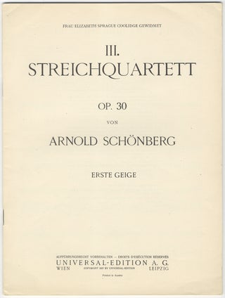 Item #24277 [Op. 30]. III. Streichquartett [Parts]. Arnold SCHOENBERG