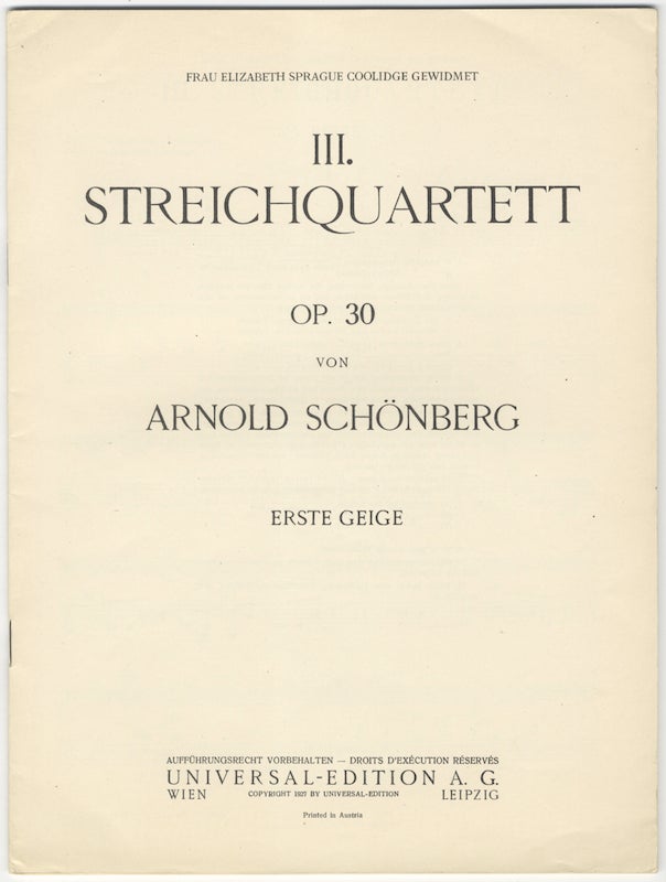 Item #24277 [Op. 30]. III. Streichquartett [Parts]. Arnold SCHOENBERG.