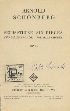 Item #24283 [Op. 35]. Sechs Stücke für Männerchor. Arnold SCHOENBERG.