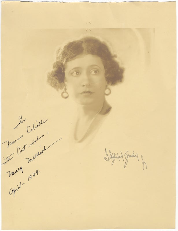 Item #24322 Large head-and-shoulders photograph signed in full, dated April 1934, and inscribed to Warner Colville. Mary MELLISH.