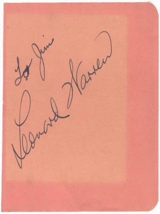 Item #24323 Autograph signature on an album leaf inscribed "To Jim" Leonard WARREN
