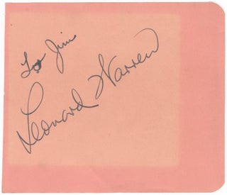 Item #24323 Autograph signature on an album leaf inscribed "To Jim" Leonard WARREN