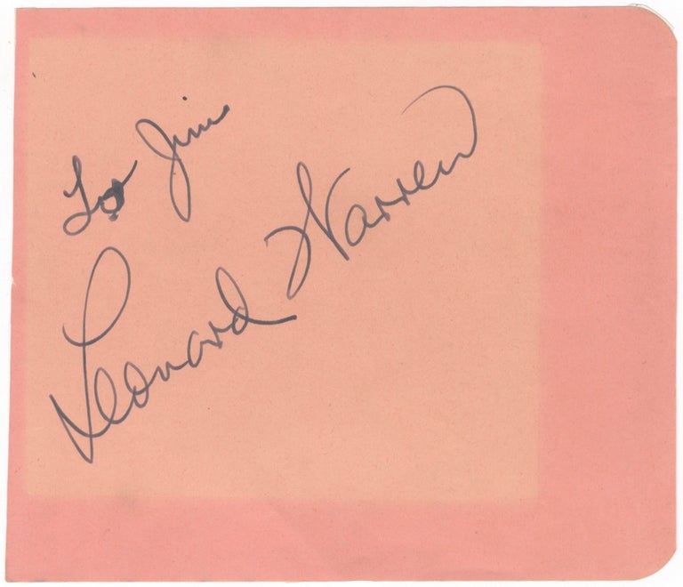 Item #24323 Autograph signature on an album leaf inscribed "To Jim" Leonard WARREN.